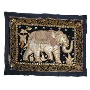Burmese Kalaga Beaded Elephant Wall Hanging Tapestry Gold